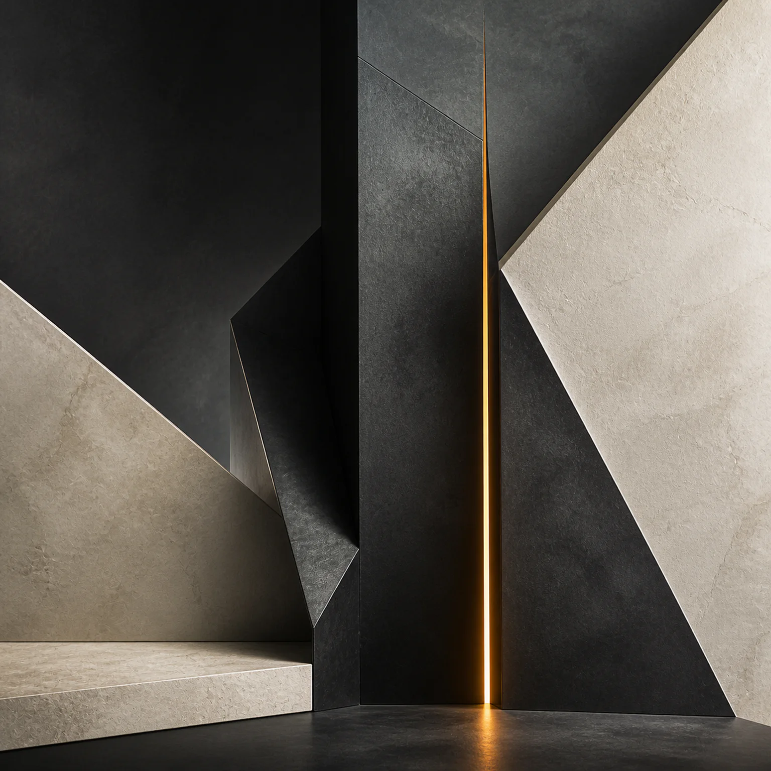 Abstrakte Architektur aus Licht und dunklem Metall